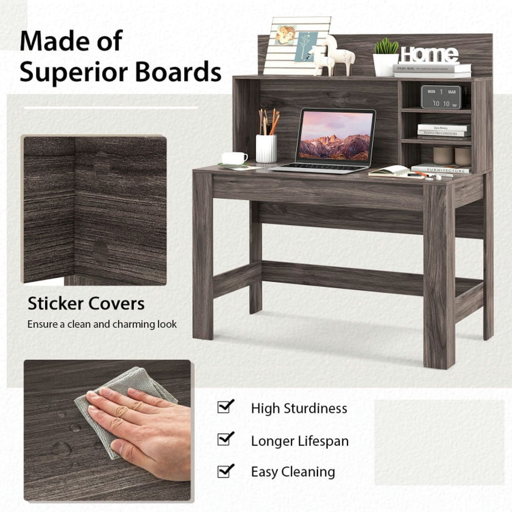 Hommoo 48 Inch Writing Computer Desk with Anti-Tipping Kits and Cable Management Hole-Rustic Brown Image 6