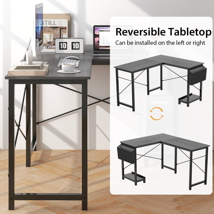 Hommoo Modern Reversible Computer Desk with Storage Pocket and CPU Stand for Working Writing Gaming-Dark Gray Image 4