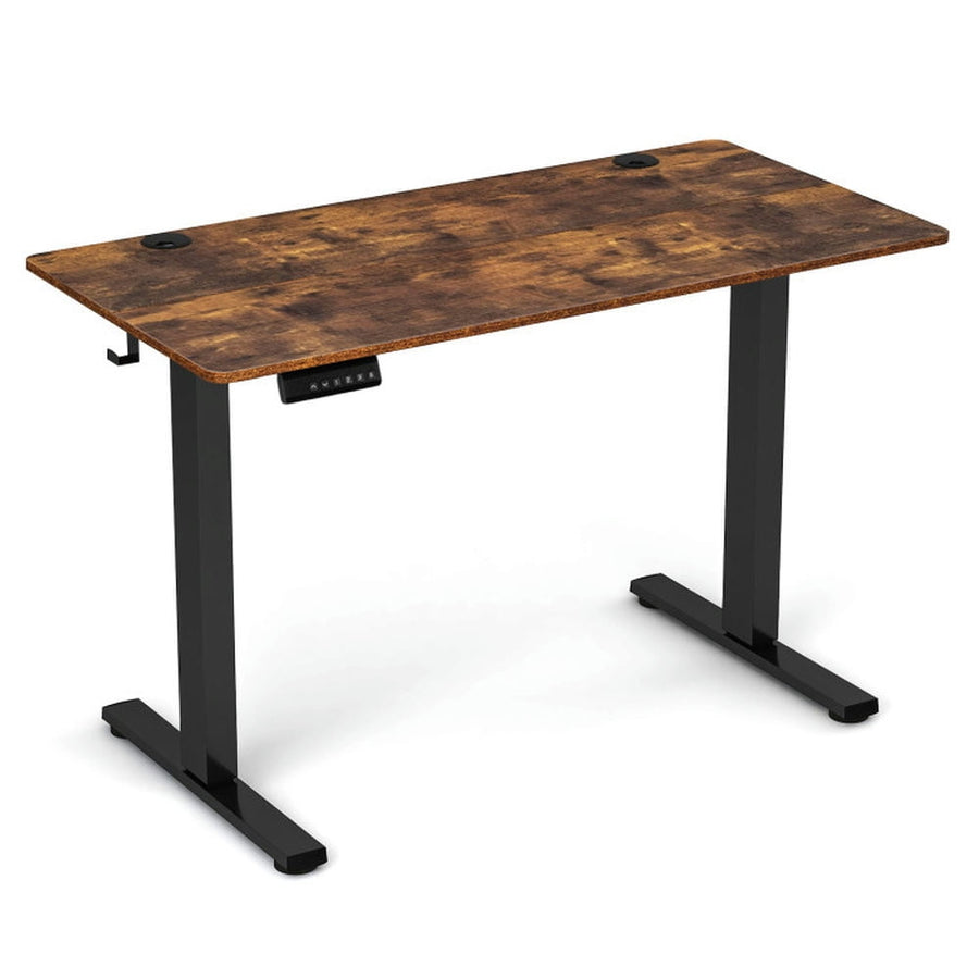 Hommoo Electric Standing Desk with 3 Memory Height Settings and 2 Hanging Hooks and Cable Management-Rustic Brown Image 1