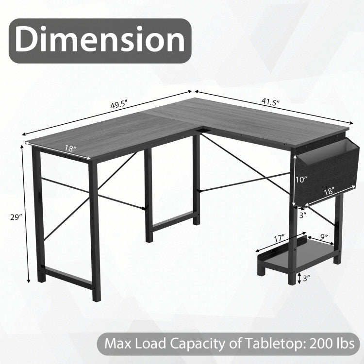 Hommoo Modern Reversible Computer Desk with Storage Pocket and CPU Stand for Working Writing Gaming-Dark Gray Image 5