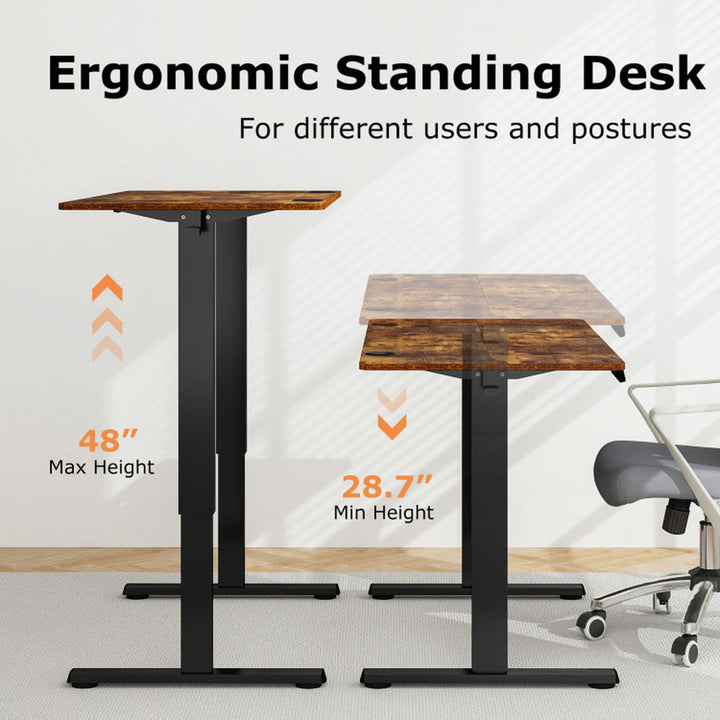 Hommoo Electric Standing Desk with 3 Memory Height Settings and 2 Hanging Hooks and Cable Management-Rustic Brown Image 2