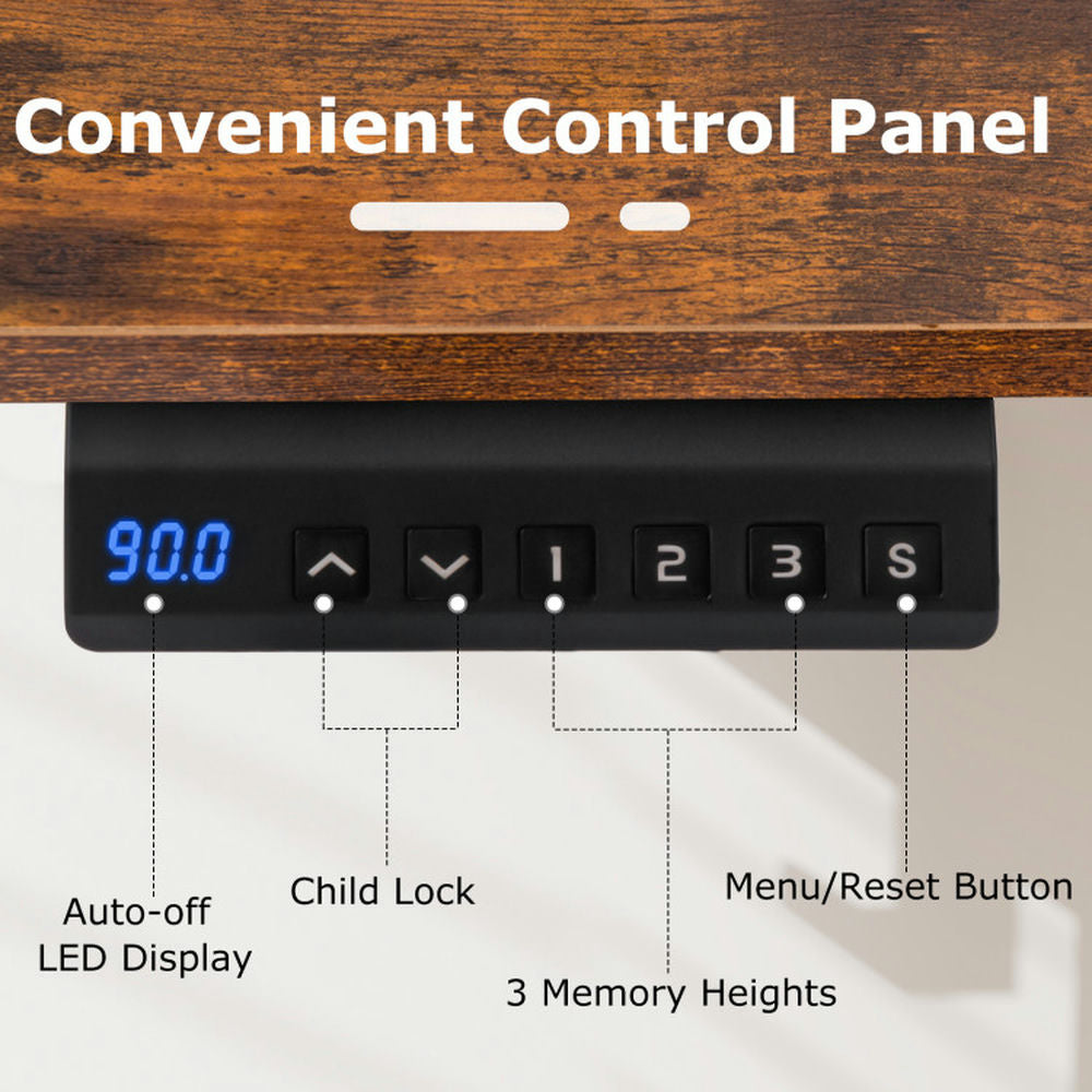 Hommoo Electric Standing Desk with 3 Memory Height Settings and 2 Hanging Hooks and Cable Management-Rustic Brown Image 3