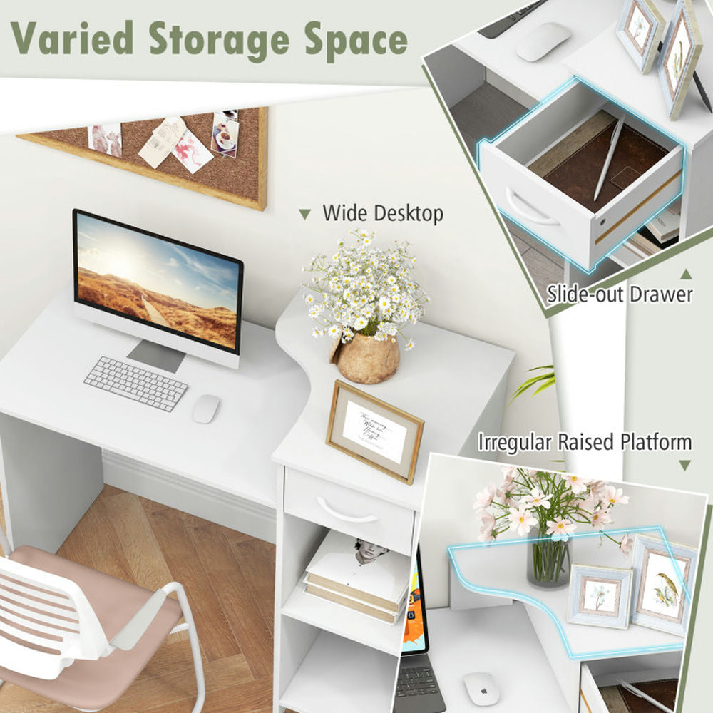 Hommoo Computer Desk Modern Laptop PC Desk with Adjustable Shelf and Cable Hole-White, Gaming Computer Desks for Image 5