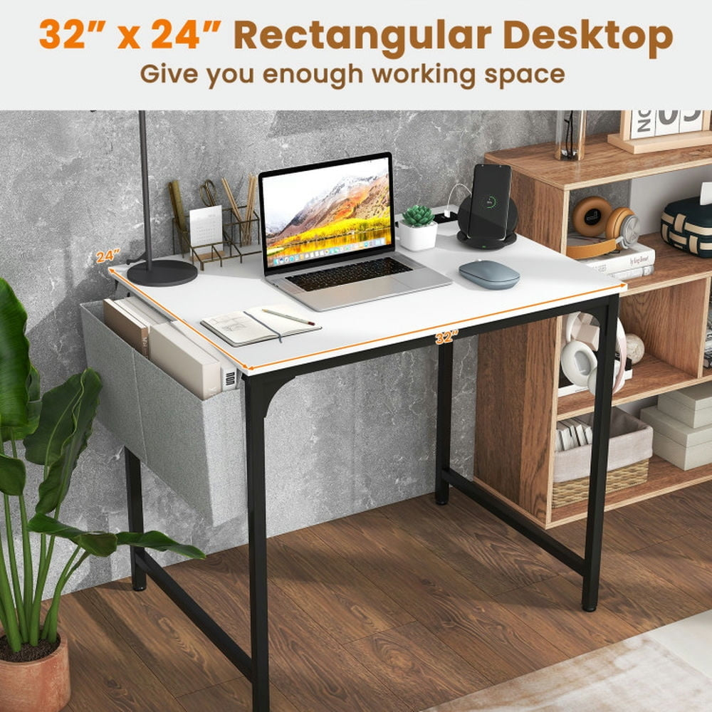 Hommoo 32 Inch Computer Desk Small Home Office Desk with Charging Station-White, Gaming Computer Desks for Image 2