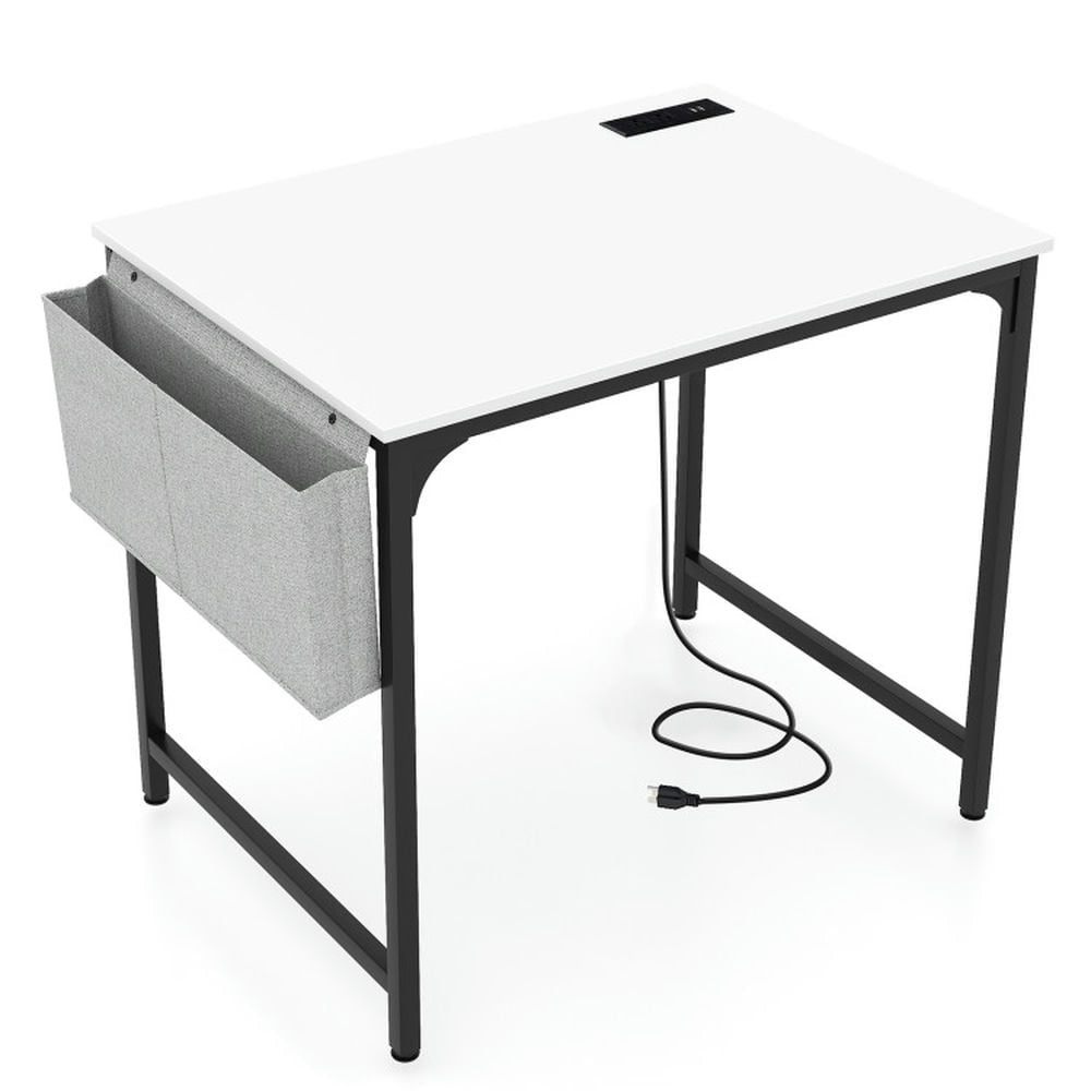 Hommoo 32 Inch Computer Desk Small Home Office Desk with Charging Station-White, Gaming Computer Desks for Image 5