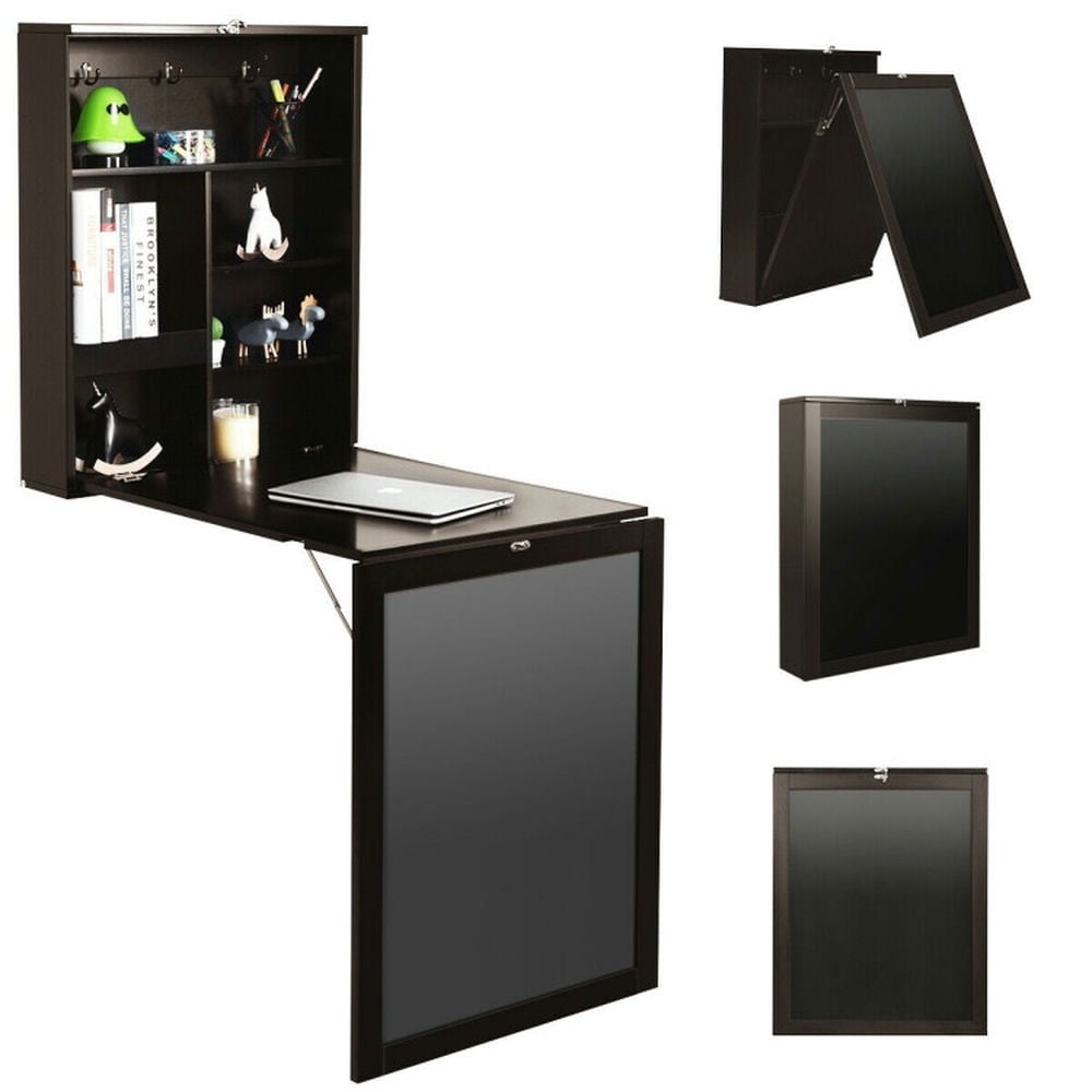 Hommoo Convertible Wall Mounted Table with A Chalkboard-Brown Image 3