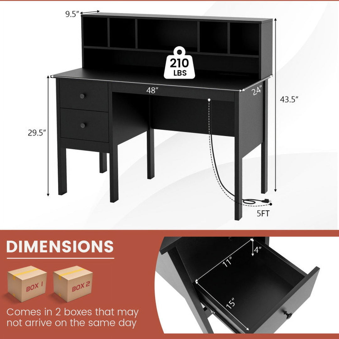 Hommoo 48 Inch Computer Desk with Drawers Power Outlets-Black, Home Office Desks, Gaming Computer Desks for Image 5