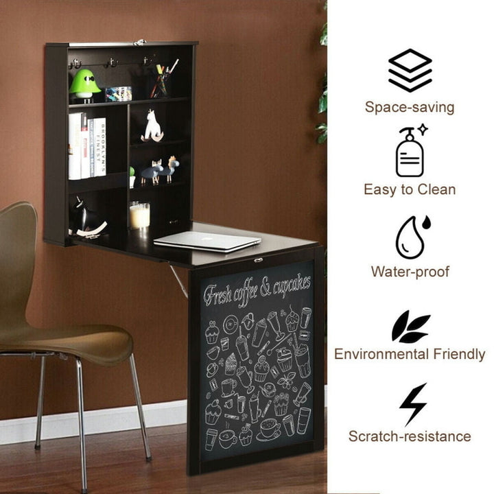 Hommoo Convertible Wall Mounted Table with A Chalkboard-Brown Image 5