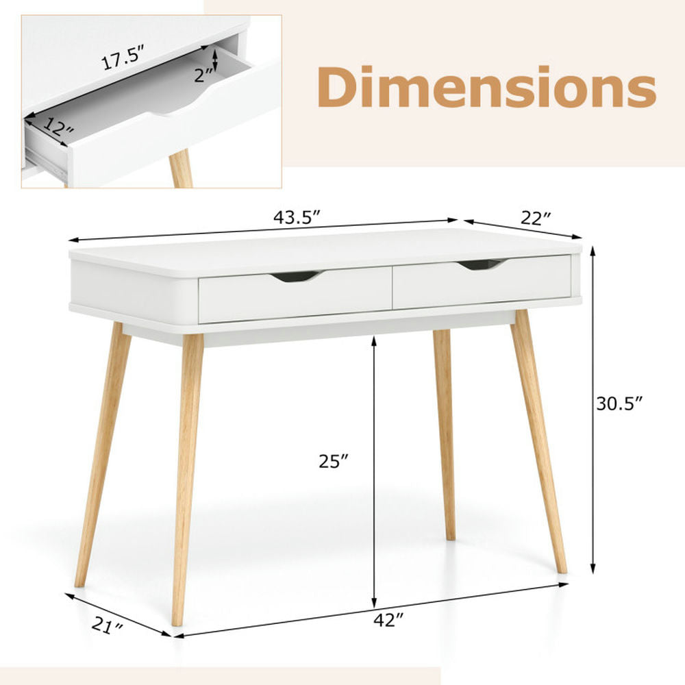 Hommoo Gaming Computer Desk,43.5 Inch Computer Desk with 2 Drawers for Small Spaces-White Image 2