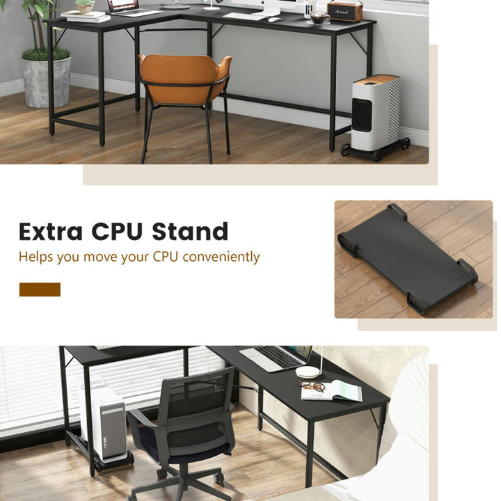 Hommoo L-Shaped Computer Desk with CPU Stand Power Outlets and USB Ports-Black, Gaming Computer Desks for Image 3