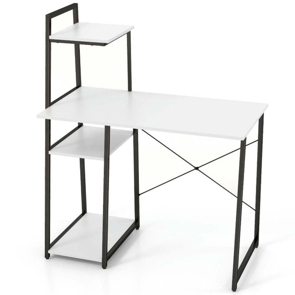 Hommoo Computer Desk, Home Office Desk,Compact Computer Desk Workstation with 4 Tier Shelves for Home and Office-White Image 1