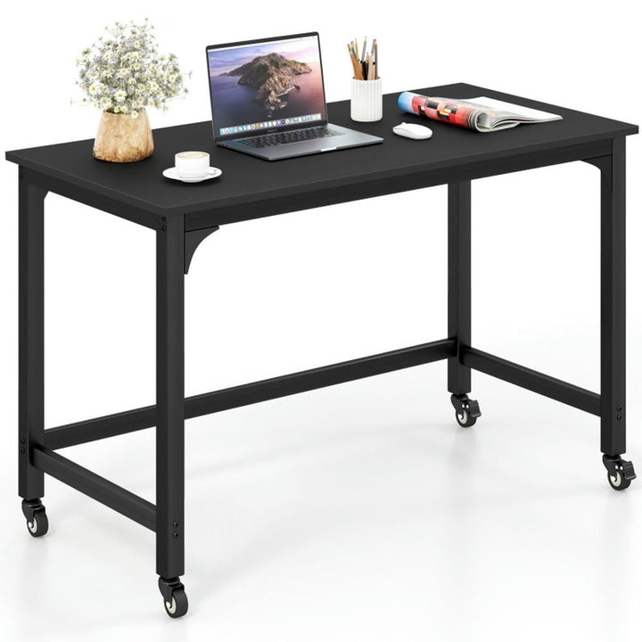 Hommoo 48 Inch Mobile Computer Workstation with 4 Smooth Casters-Black, Home Office Desks, Gaming Computer Desks for Image 1