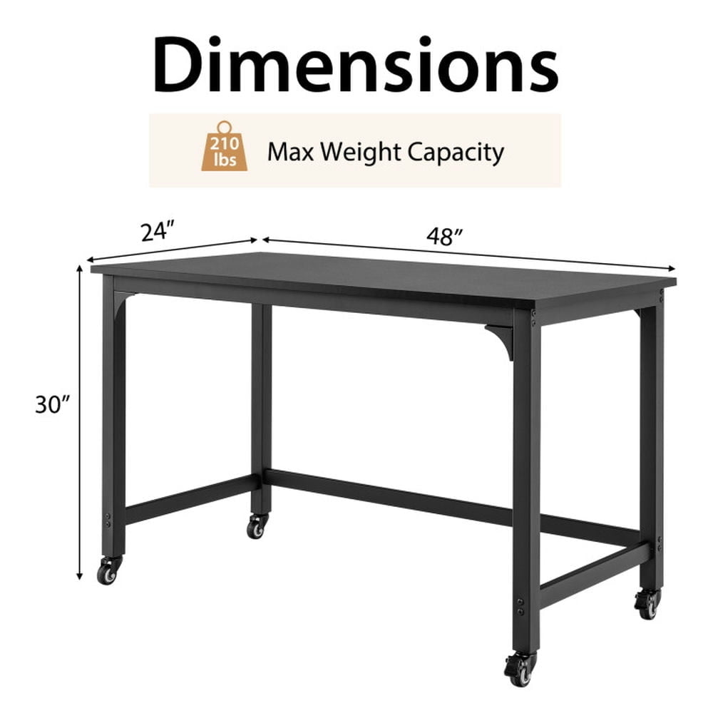 Hommoo 48 Inch Mobile Computer Workstation with 4 Smooth Casters-Black, Home Office Desks, Gaming Computer Desks for Image 3