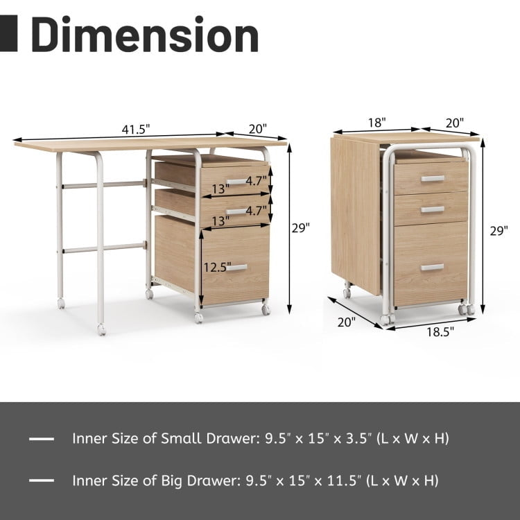 Hommoo Folding Computer Laptop Desk Wheeled Home Office Furniture-Natural, Gaming Computer Desks for Image 3