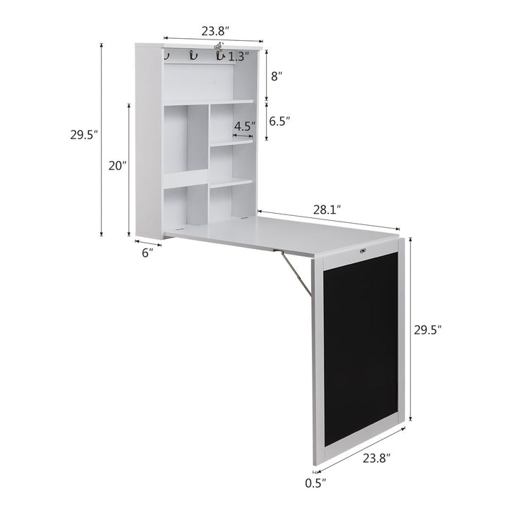 Veryke Wall Mounted Table Convertible Fold Out Desk with Chalkboard, White Image 7