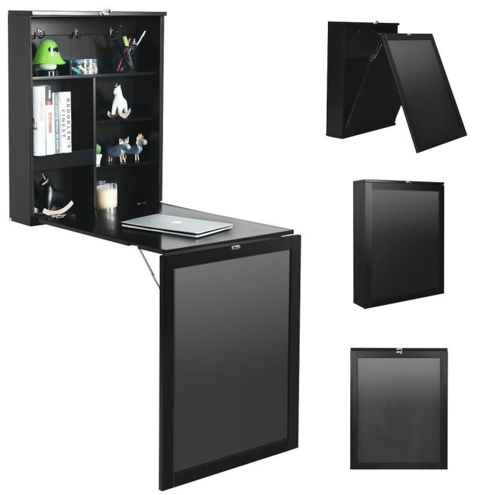 Hommoo Convertible Wall Mounted Table with A Chalkboard-Black Image 5