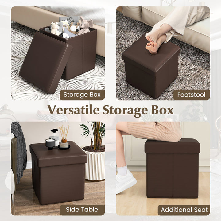 Hommoo Upholstered Square Footstool with PVC Leather Surface for Bedroom-Brown, for Entryway, Bedroom, and Living Room Image 2