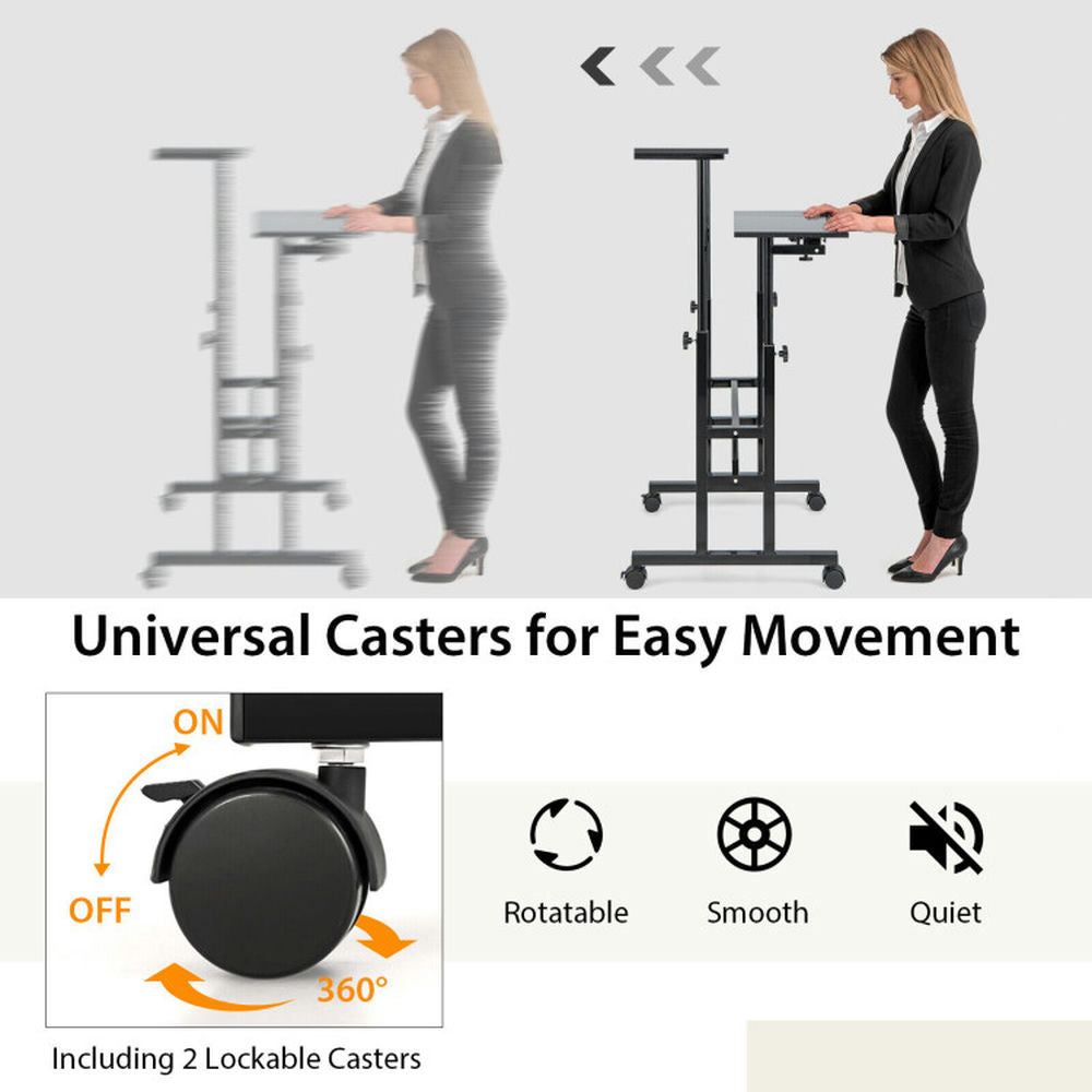 Hommoo Standing Desk,Stand up Table, Home Office Desk,Mobile Stand up Computer Desk with 2 Tilting Desktops-Black Image 2