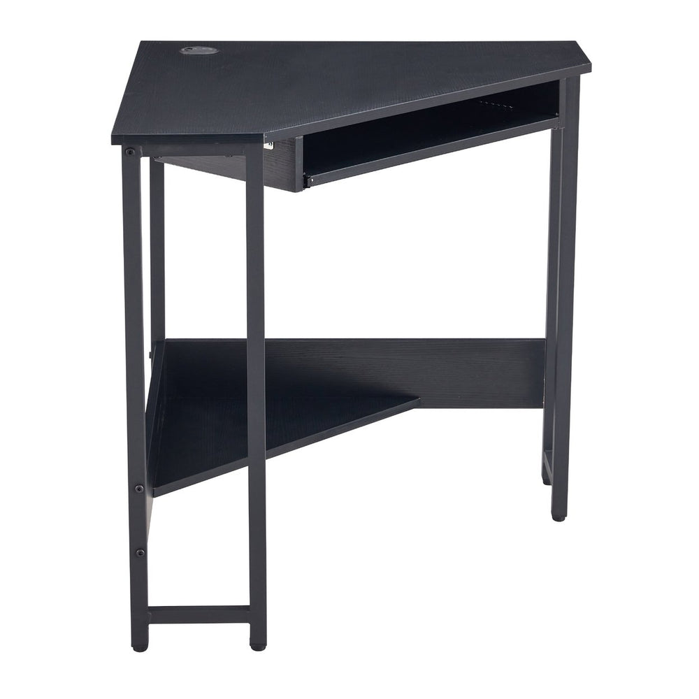 Hommoo Corner Computer Desk, Writing Desk with Shelves for Compact Home Office - Black Image 2