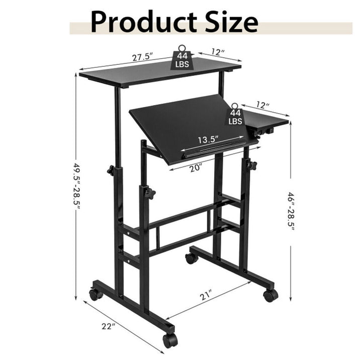 Hommoo Standing Desk,Stand up Table, Home Office Desk,Mobile Stand up Computer Desk with 2 Tilting Desktops-Black Image 5