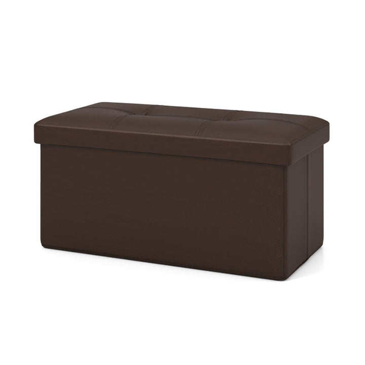 Hommoo Upholstered Rectangle Footstool with PVC Leather Surface and Storage Function-Brown, for Entryway, Bedroom, and Image 1