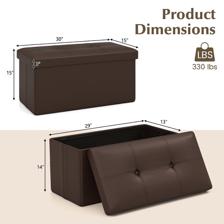 Hommoo Upholstered Rectangle Footstool with PVC Leather Surface and Storage Function-Brown, for Entryway, Bedroom, and Image 2