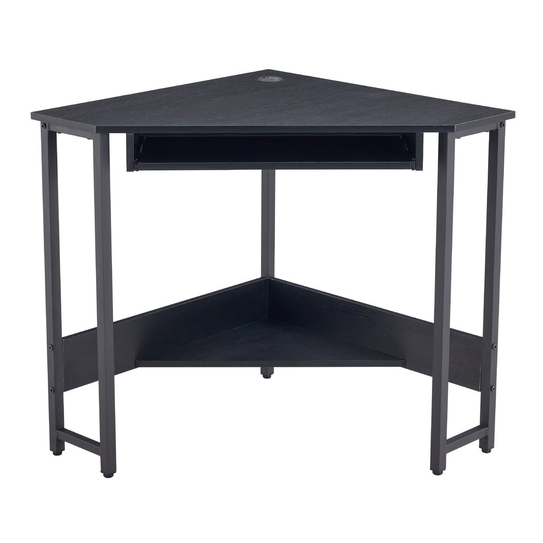 Hommoo Corner Computer Desk, Writing Desk with Shelves for Compact Home Office - Black Image 3