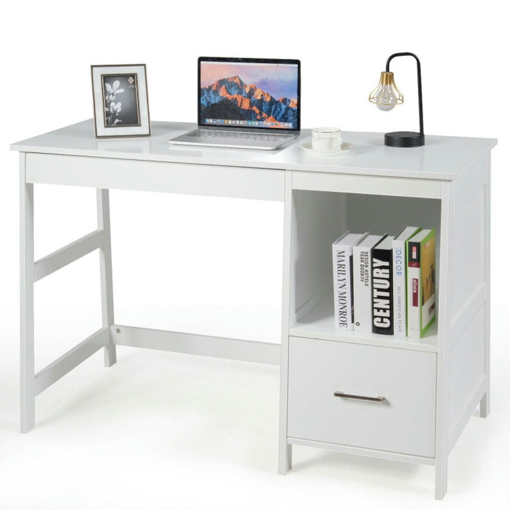 Hommoo 47.5 Inch Modern Home Computer Desk with 2 Storage Drawers-White, Home Office Desks, Gaming Computer Desks for Image 1