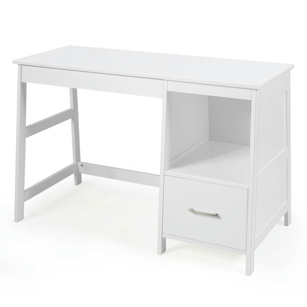 Hommoo 47.5 Inch Modern Home Computer Desk with 2 Storage Drawers-White, Home Office Desks, Gaming Computer Desks for Image 2