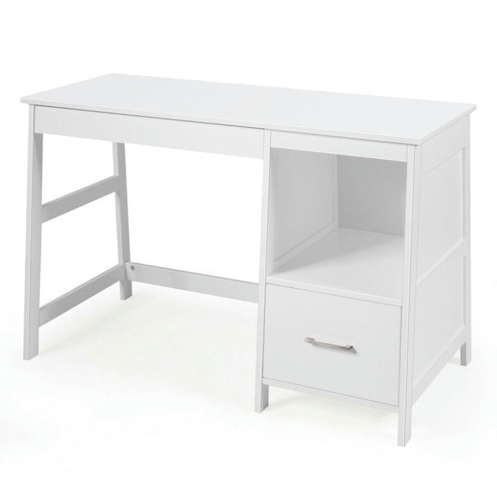 Hommoo 47.5 Inch Modern Home Computer Desk with 2 Storage Drawers-White, Home Office Desks, Gaming Computer Desks for Image 2