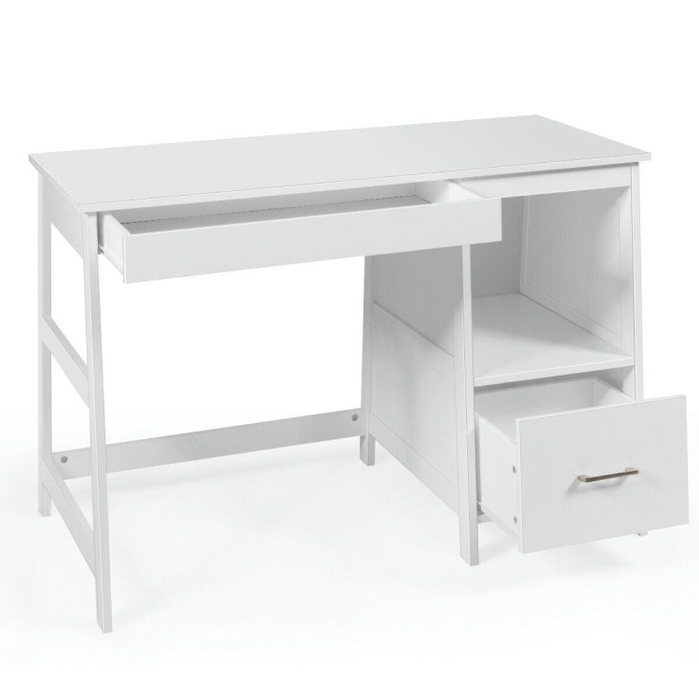 Hommoo 47.5 Inch Modern Home Computer Desk with 2 Storage Drawers-White, Home Office Desks, Gaming Computer Desks for Image 4