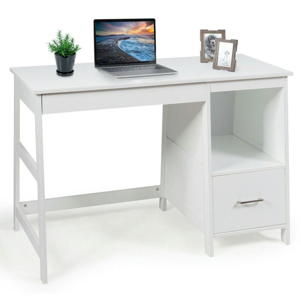 Hommoo 47.5 Inch Modern Home Computer Desk with 2 Storage Drawers-White, Home Office Desks, Gaming Computer Desks for Image 5