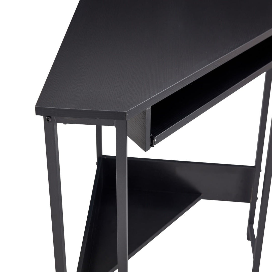 Hommoo Corner Computer Desk, Writing Desk with Shelves for Compact Home Office - Black Image 6