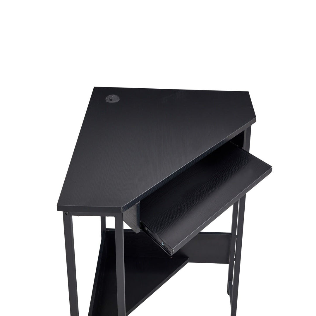 Hommoo Corner Computer Desk, Writing Desk with Shelves for Compact Home Office - Black Image 7