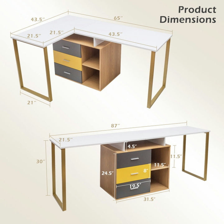 Hommoo 87 Inch 2 Person Adjustable L-Shaped Computer Desk, Home Office Desks, Gaming Computer Desks for Image 2