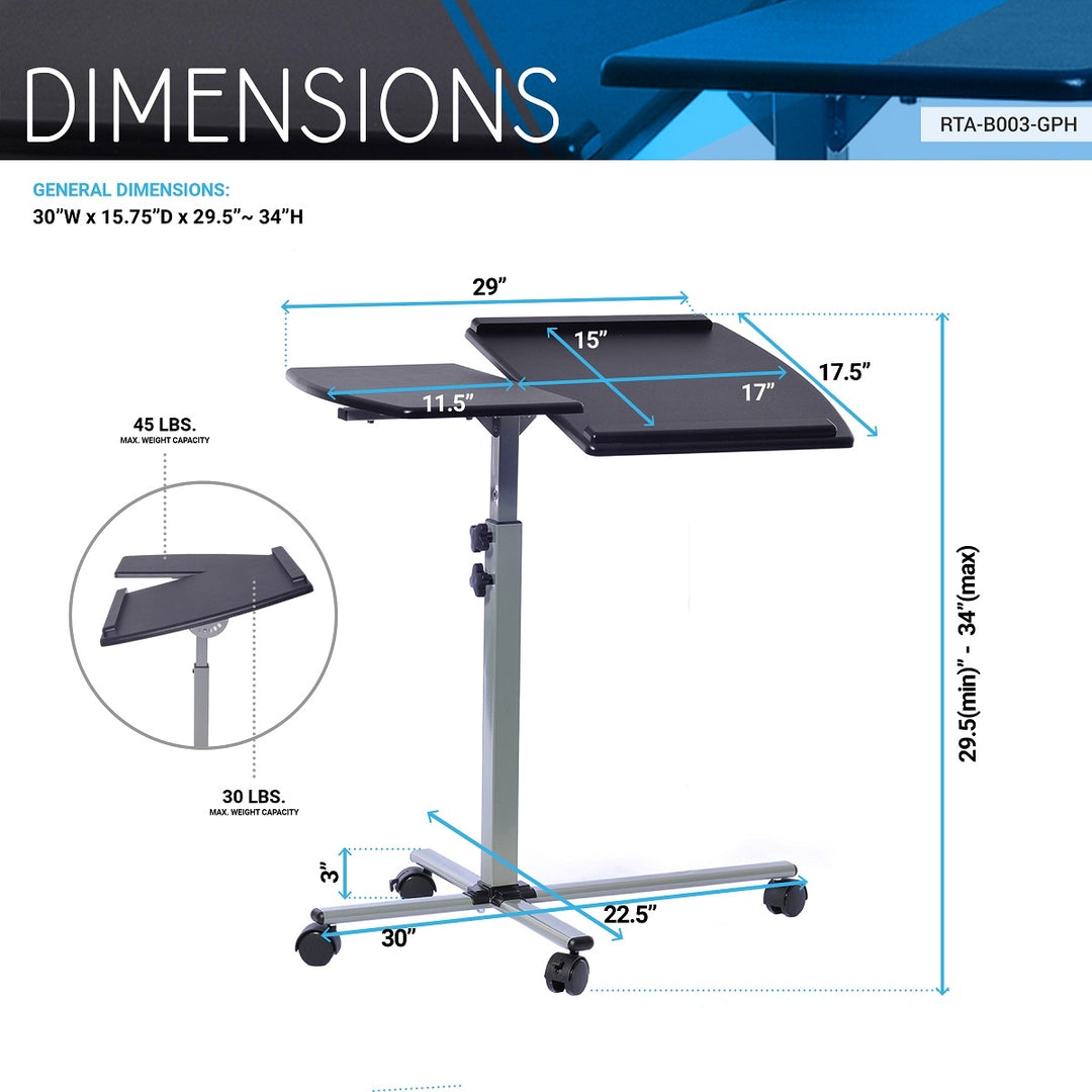 Hommoo Modern Portable Adjustable Laptop Desk with Wheels - Black Image 4