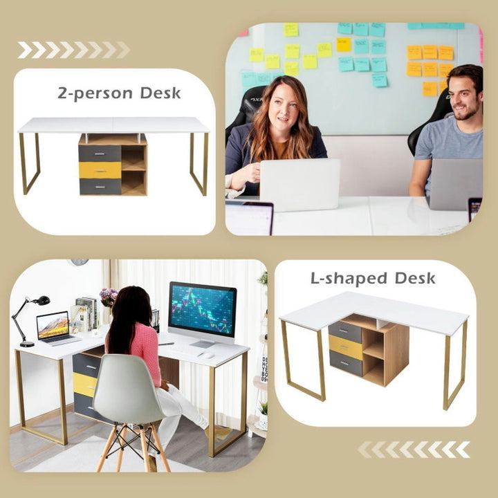 Hommoo 87 Inch 2 Person Adjustable L-Shaped Computer Desk, Home Office Desks, Gaming Computer Desks for Image 6