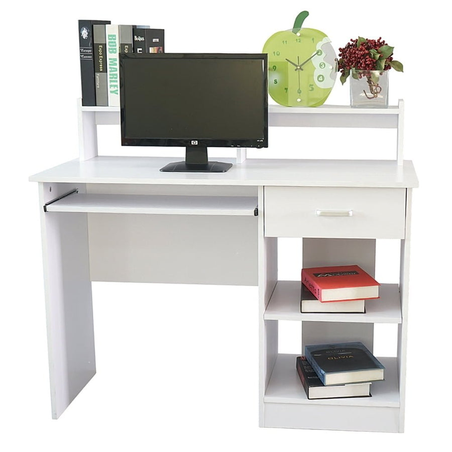 Hommoo Multipurpose Home Office Computer Writing Desk, Home Office Workstation Laptop Study Table with Drawer, White Image 1