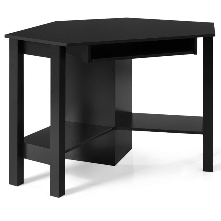 Hommoo Wooden Study Computer Corner Desk with Drawer-Black, Home Office Desks, Gaming Computer Desks for Image 3