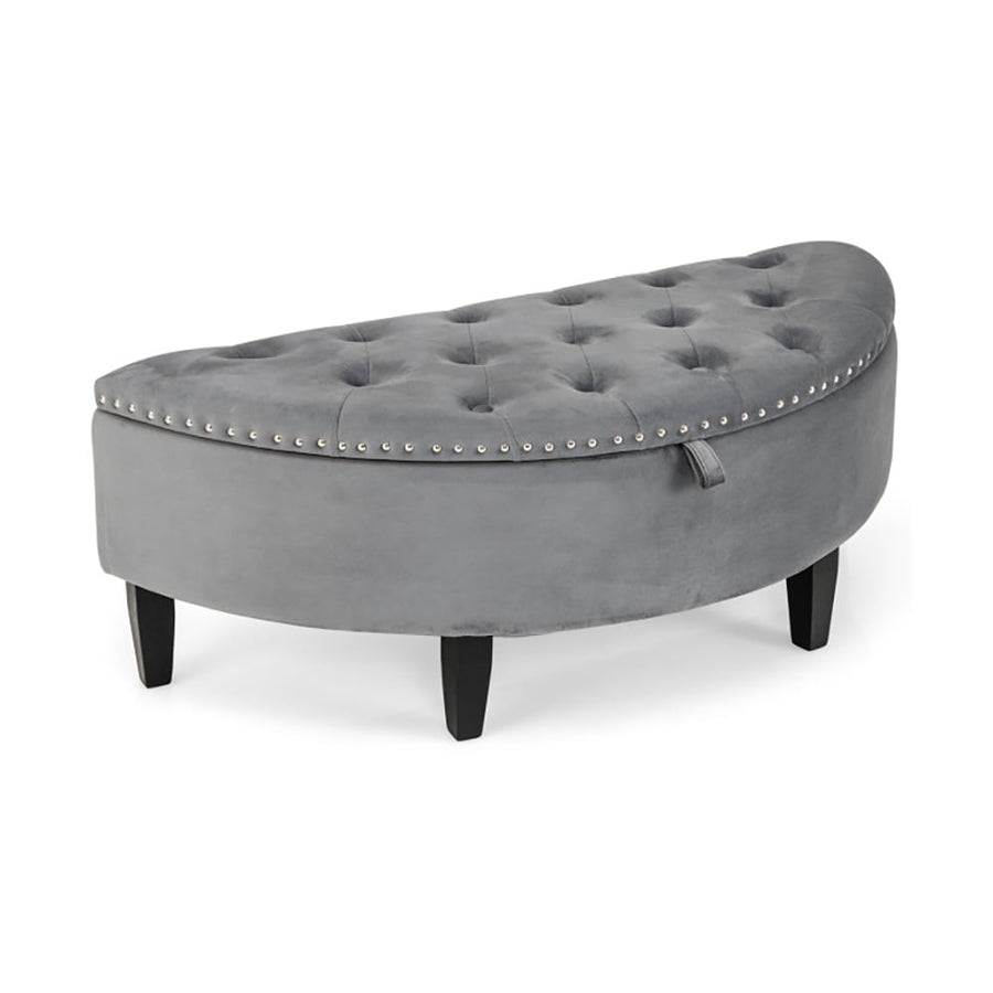 Hommoo Half Moon Storage Bench with Rubber Wood Legs-Gray, for Entryway, Bedroom, and Living Room Image 1