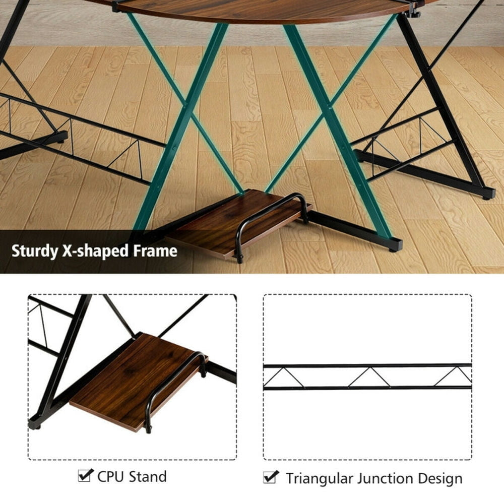 Hommoo L-Shaped Desk Reversible Corner Computer Desk with Movable Shelf and CPU Stand-Walnut Image 3