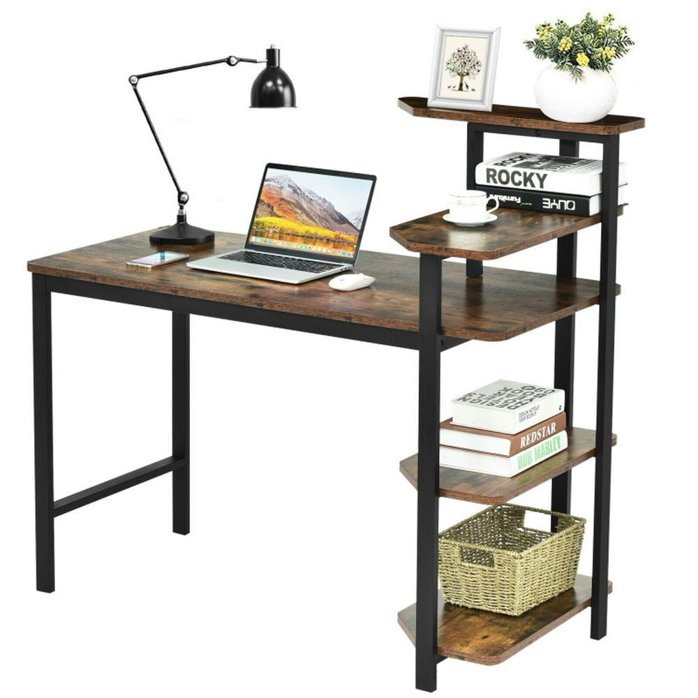 Hommoo Computer Desk Writing Study Table with Storage Shelves Home Office Rustic Brown-Rustic Brown Image 3