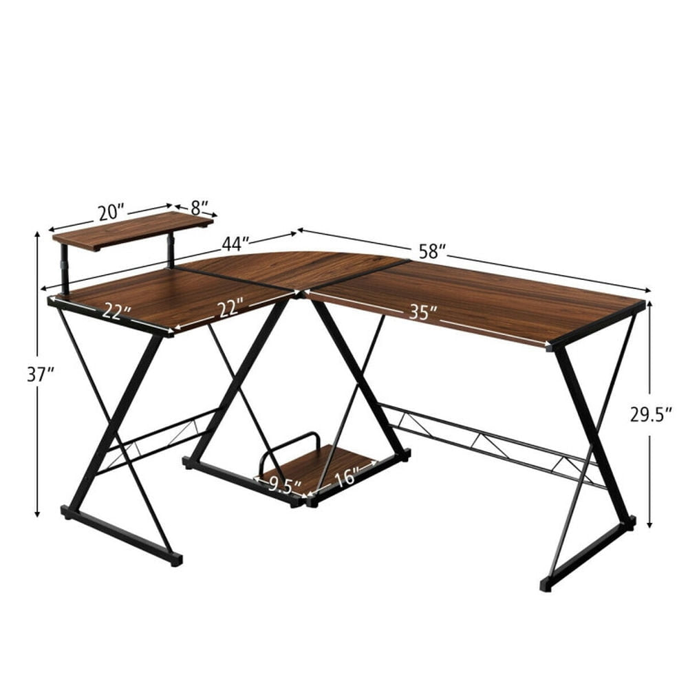 Hommoo L-Shaped Desk Reversible Corner Computer Desk with Movable Shelf and CPU Stand-Walnut Image 5