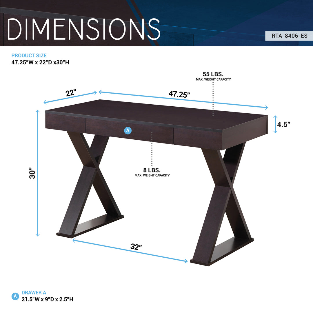 Hommoo Modern Simple Study Student Writing Desk with Drawer - Espresso Image 2