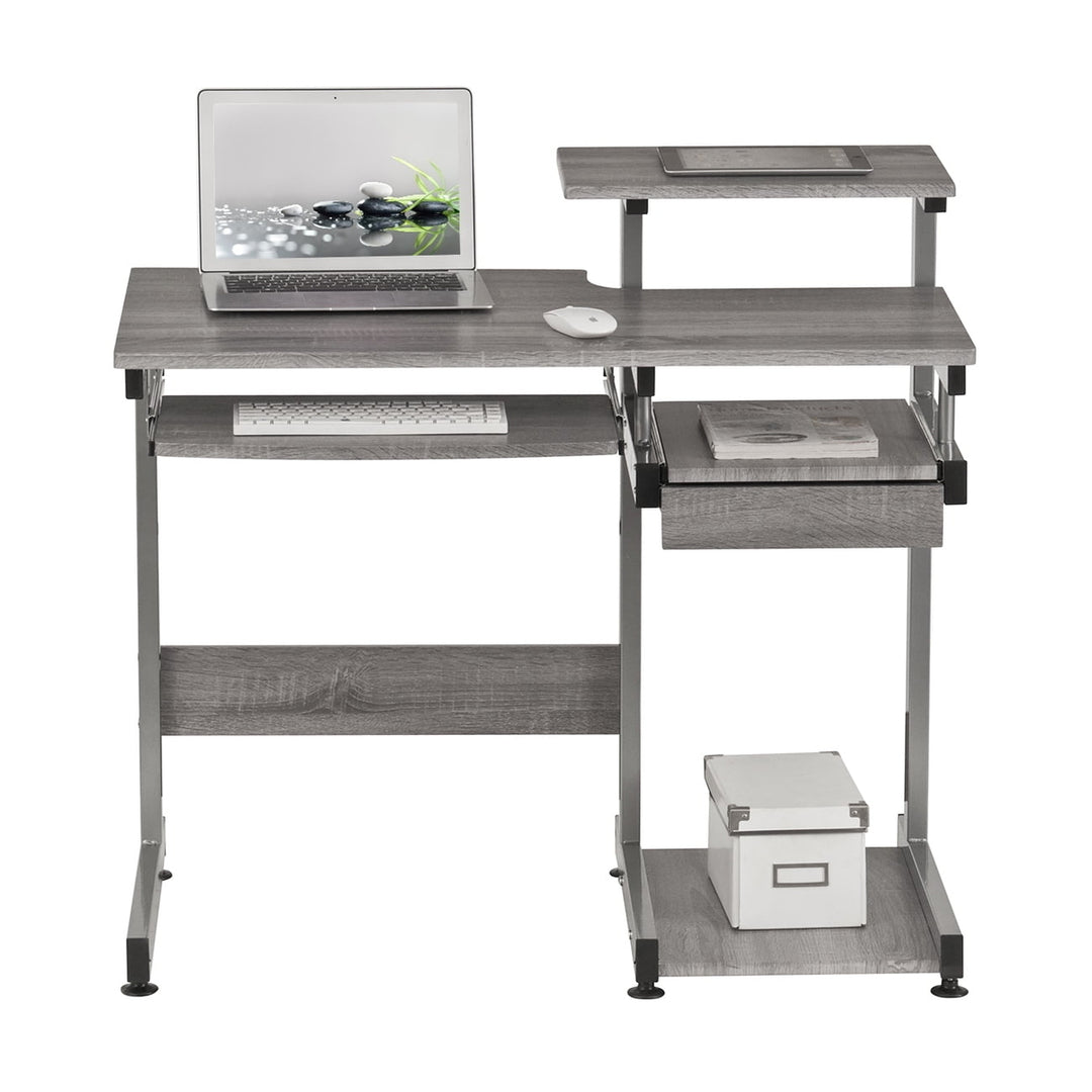 Hommoo Home Office Computer Desk with Printer Shelf and Keyboard Tray - Gray Image 1