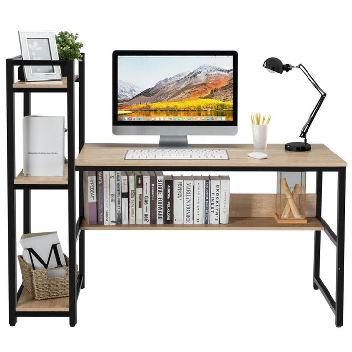 Hommoo 59-Inch Computer Desk Home Office Workstation 4-Tier Storage Shelves-Natural, Gaming Computer Desks for Image 1