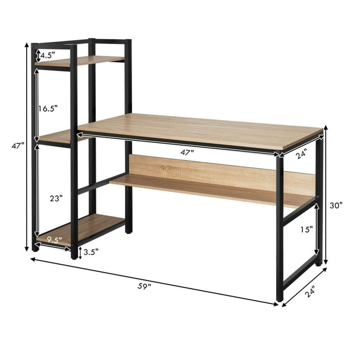 Hommoo 59-Inch Computer Desk Home Office Workstation 4-Tier Storage Shelves-Natural, Gaming Computer Desks for Image 2