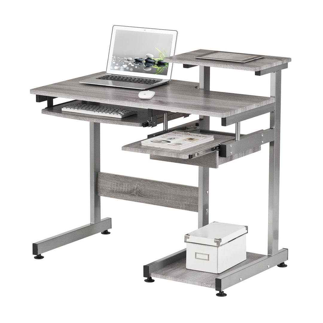 Hommoo Home Office Computer Desk with Printer Shelf and Keyboard Tray - Gray Image 3