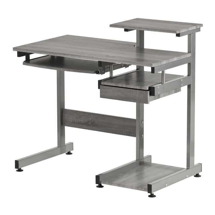 Hommoo Home Office Computer Desk with Printer Shelf and Keyboard Tray - Gray Image 4