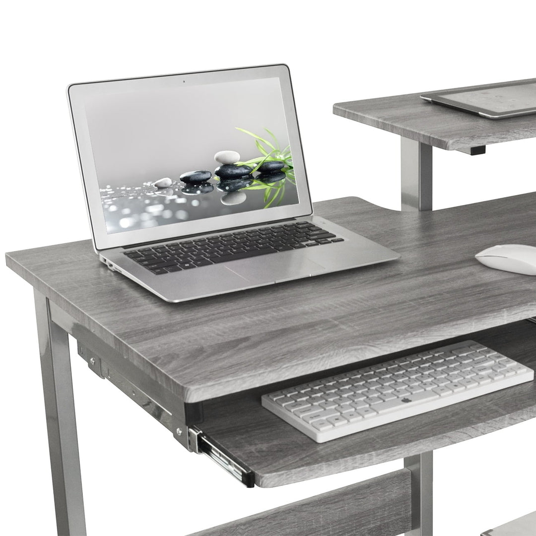 Hommoo Home Office Computer Desk with Printer Shelf and Keyboard Tray - Gray Image 5